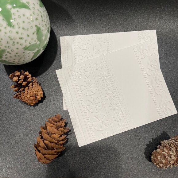 Swirls & Ribbons Embossed Holiday Cards, White Holiday Cards Set, Handmade Elega - Picture 2 of 5